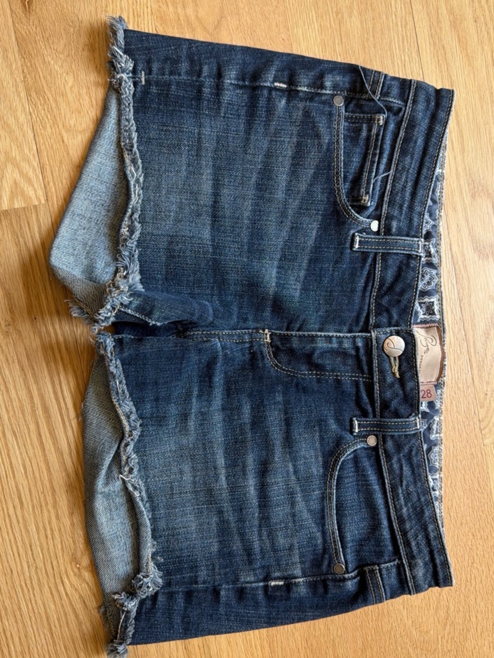 PAIGE Indigo Denim Shorts with Bandana Trim